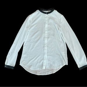 DKNYC White Dress Shirt with Faux Leather Collar and Cuffs
